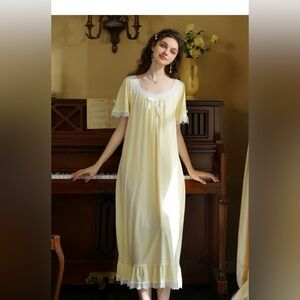 E20 Women's Cream Lace-Trim Maxi Nightgown - Elegant Square Neck